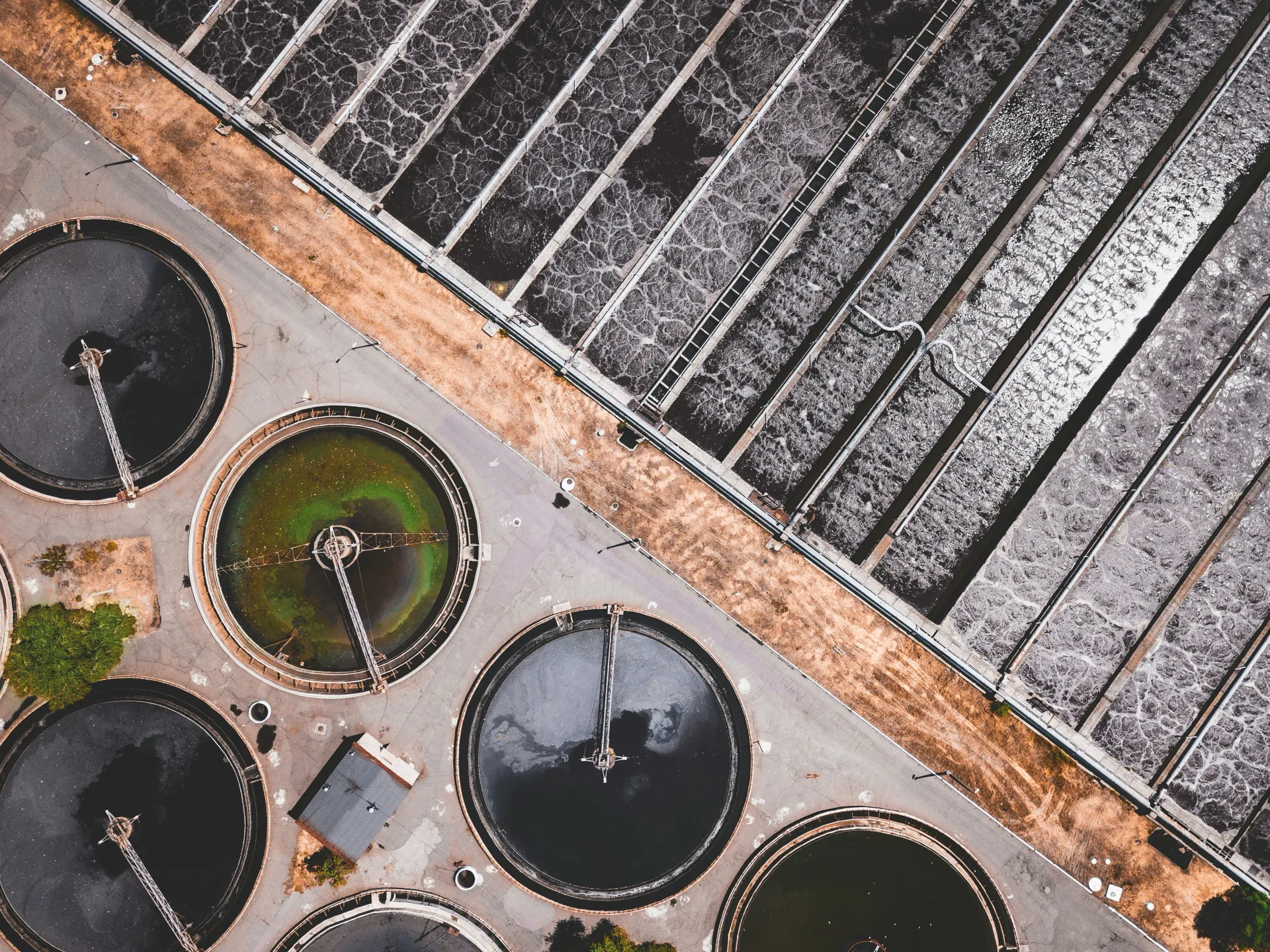 Aerial view of a wastewater treatment plant